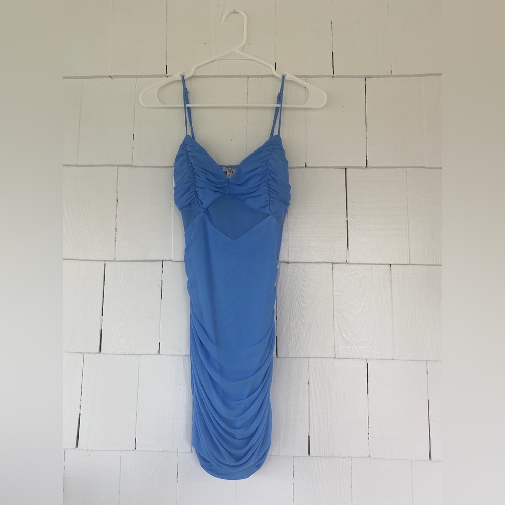 Blue mini dress with mesh front